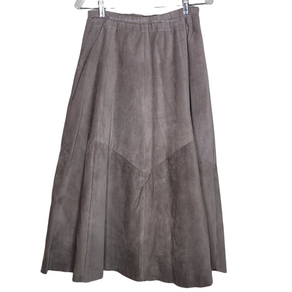 Talbots Dresses & Skirts - Talbots Women's Tan Genuine Leather Zip Up Back A-Line Midi Skirt Size 14